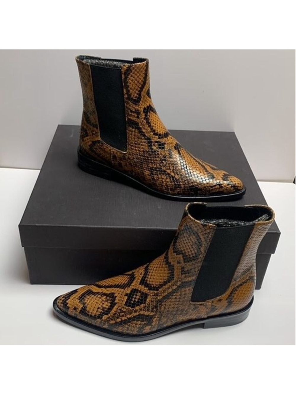 Freda Salvador Joan Chelsea Boots Womens 7.5 M Brass Snake Embossed Leather- 004 - Picture 3 of 10